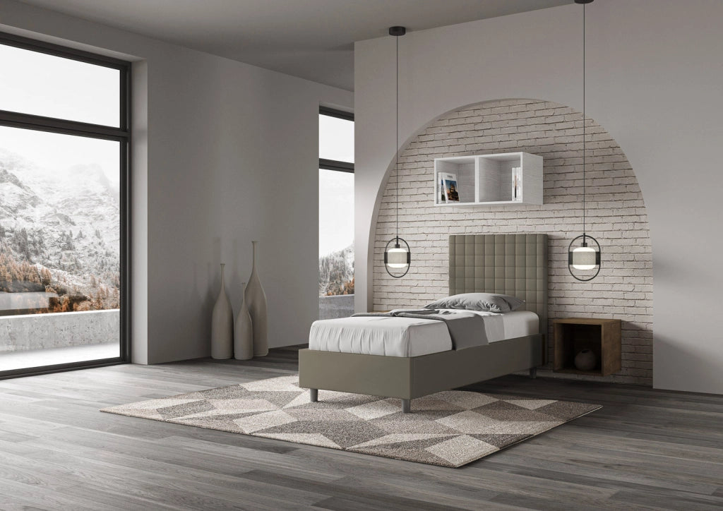 BS COM Letto singolo contenitore imbottito 80x210 similpelle cappuccino