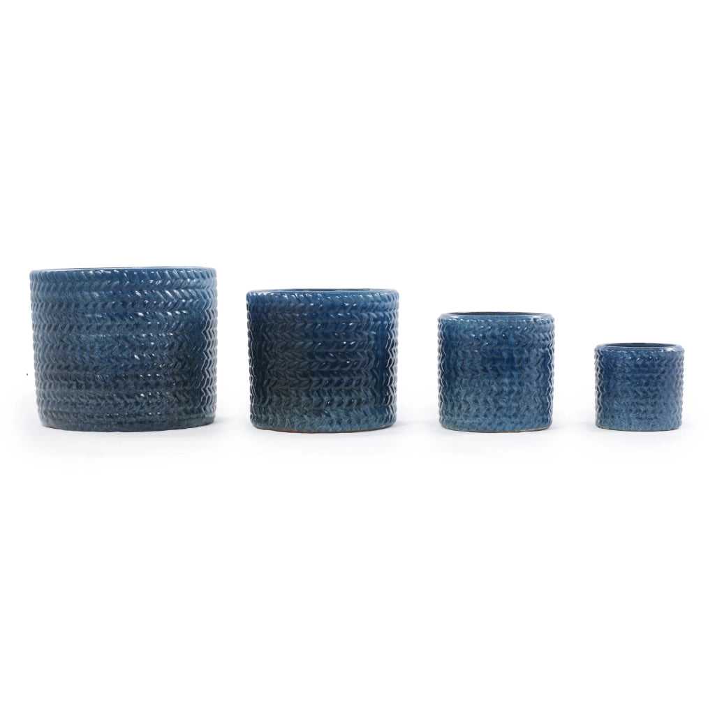 VASO PORTAPIANTE in ceramica Ø 31 cm Blu scuro lucido con rilievo