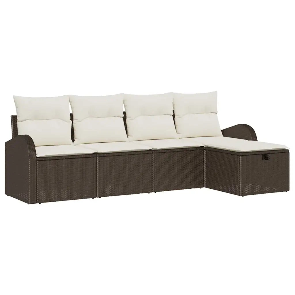 Set Divano da Giardino con cuscino 5 pcs Marrone Poly Rattan