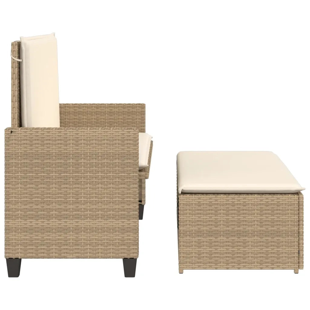 Panca da Giardino con Cuscini e Poggiapiedi Beige in Polyrattan 368411