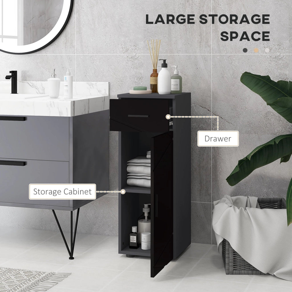 Mobiletto Bagno 1 Cassetto 1 Anta 30x30x82 cm in Truciolato Nero e Grigio