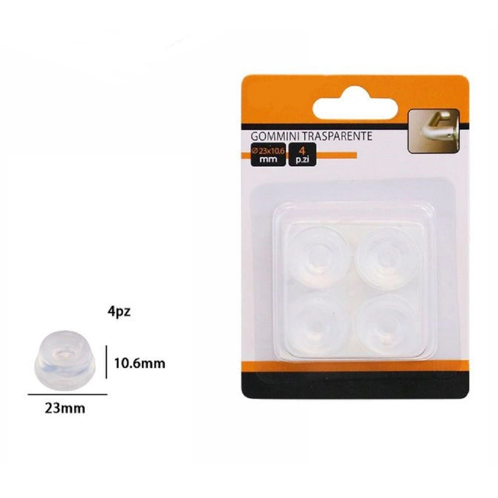 Trade Shop - Set 4pz Gommini Adesivi Protezione Pavimenti Trasparenti Rotondi 23x10.6mm 66107 -