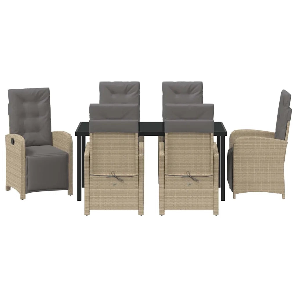 Set da Pranzo per Giardino con cuscino 7 pcs Beige polyrattan 3380341