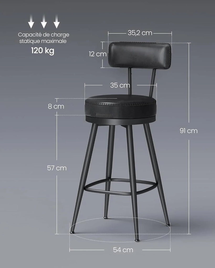 Set di 4 sgabelli da bar di design sedie da cucina sedute imbottite in PU con cuciture in stile moderno di metà secolo per cucina/bar nero 12_0005371