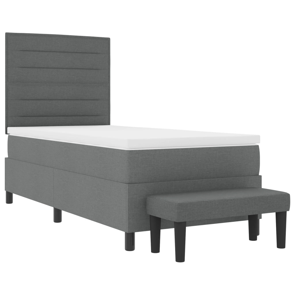 Letto con Box Spring e Materasso & Panca Grigio Scuro 90x200 cm Tessuto