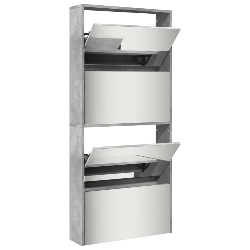 Scarpiera mobiletto portascarpe mobile ingresso/corridoio/soggiorno con specchio 4 ripiani 63 x 17 x 134 cm grigio 02_0021764