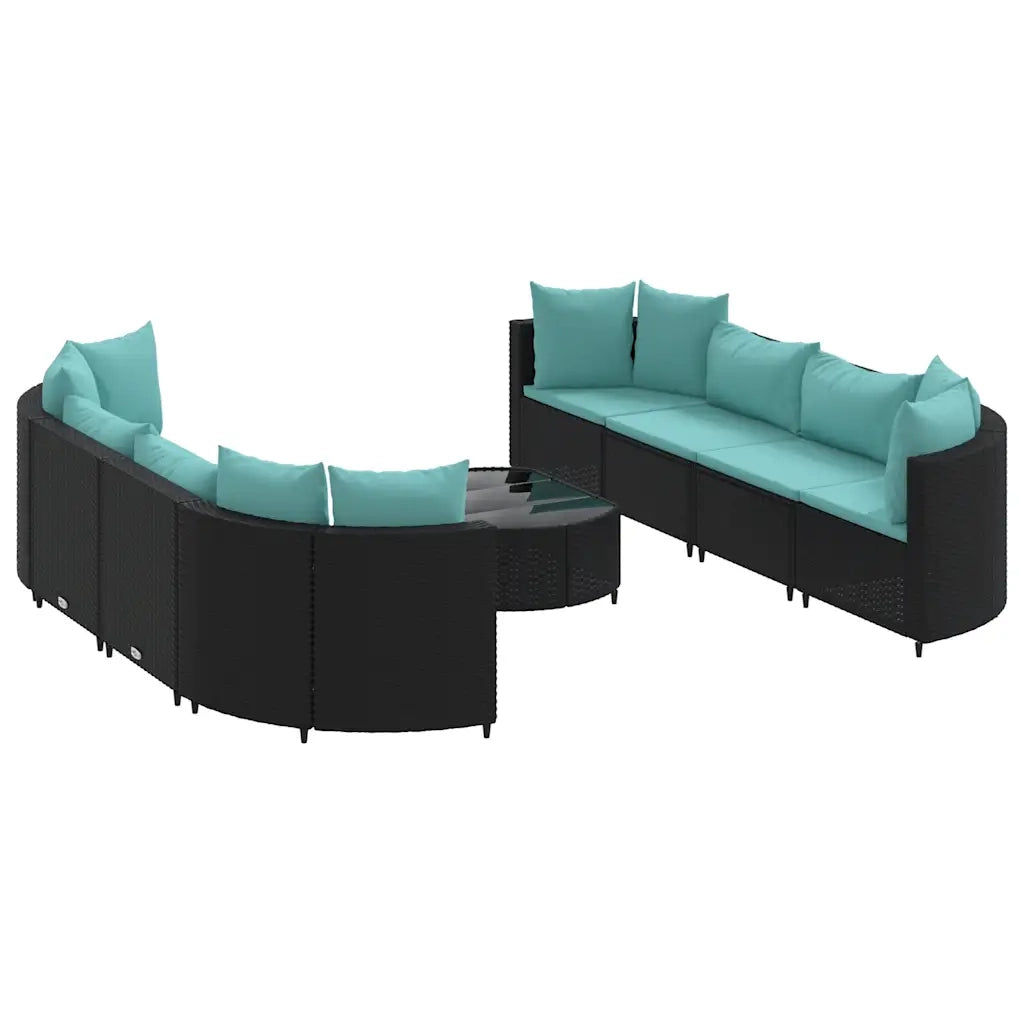vidaXL Set Divani da Giardino 9 pz con Cuscini Nero in Polyrattan