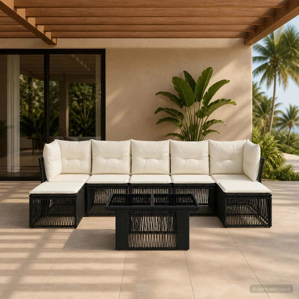 Set Divano da Giardino 8 pz Nero polyrattan 3436510