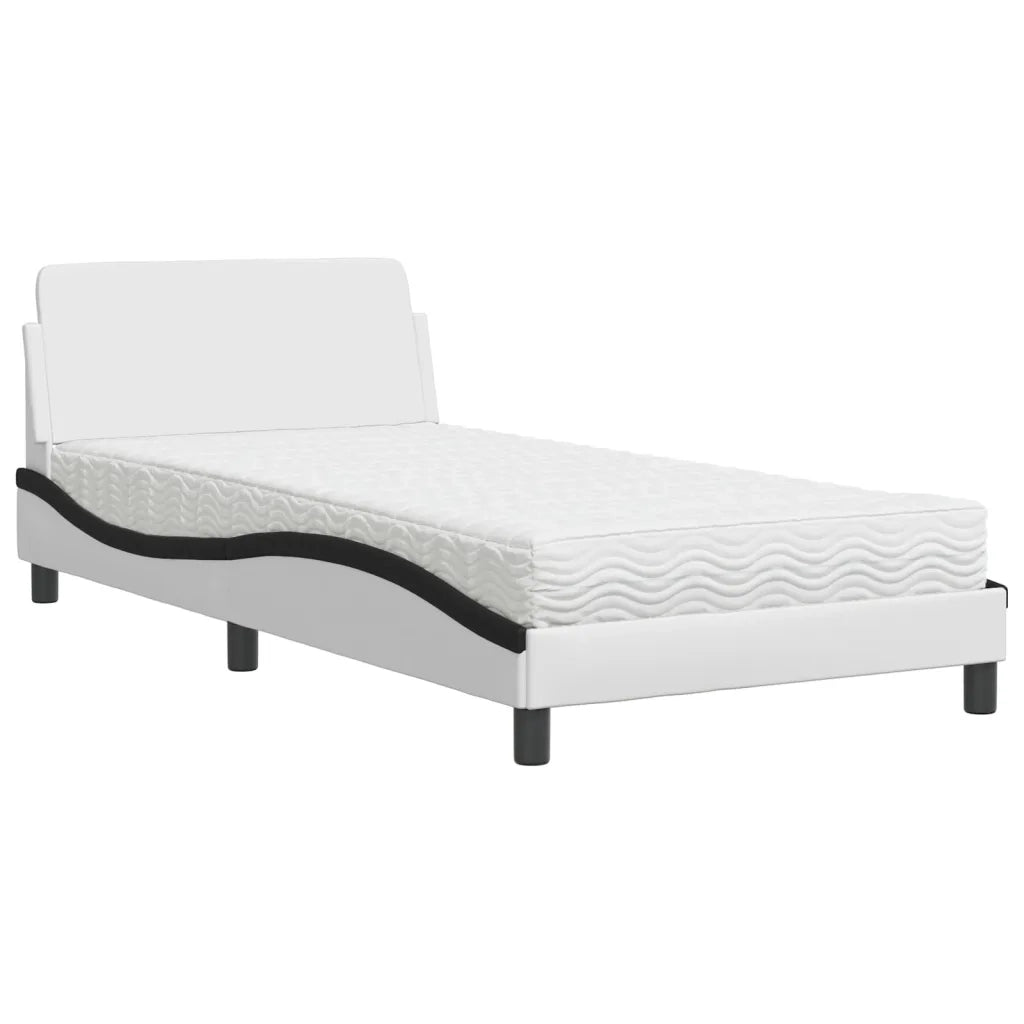 Letto con Materasso Dover Bianco e Nero 100x200 cm in Similpelle