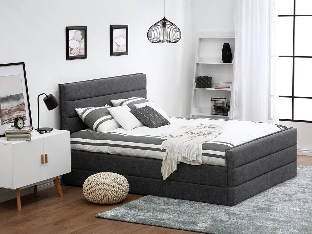 Letto Imbottito in Tessuto Grigio Scuro Rete a Doghe 160 x 200 cm