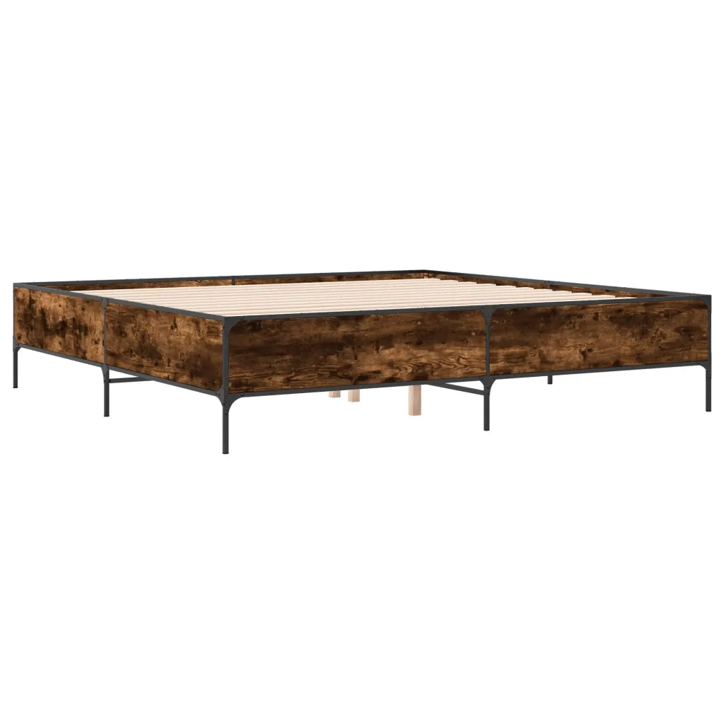 Letto matrimoniale | Letto per adulti | Giroletto Rovere Fumo 200x200 cm in Legno Multistrato e Metallo