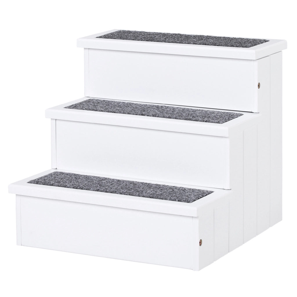 Scala per Animali Domestici 3 Gradini con Almacenaje ¨C zephmum ¨C Legno 40.5x44.5x38 cm Bianco