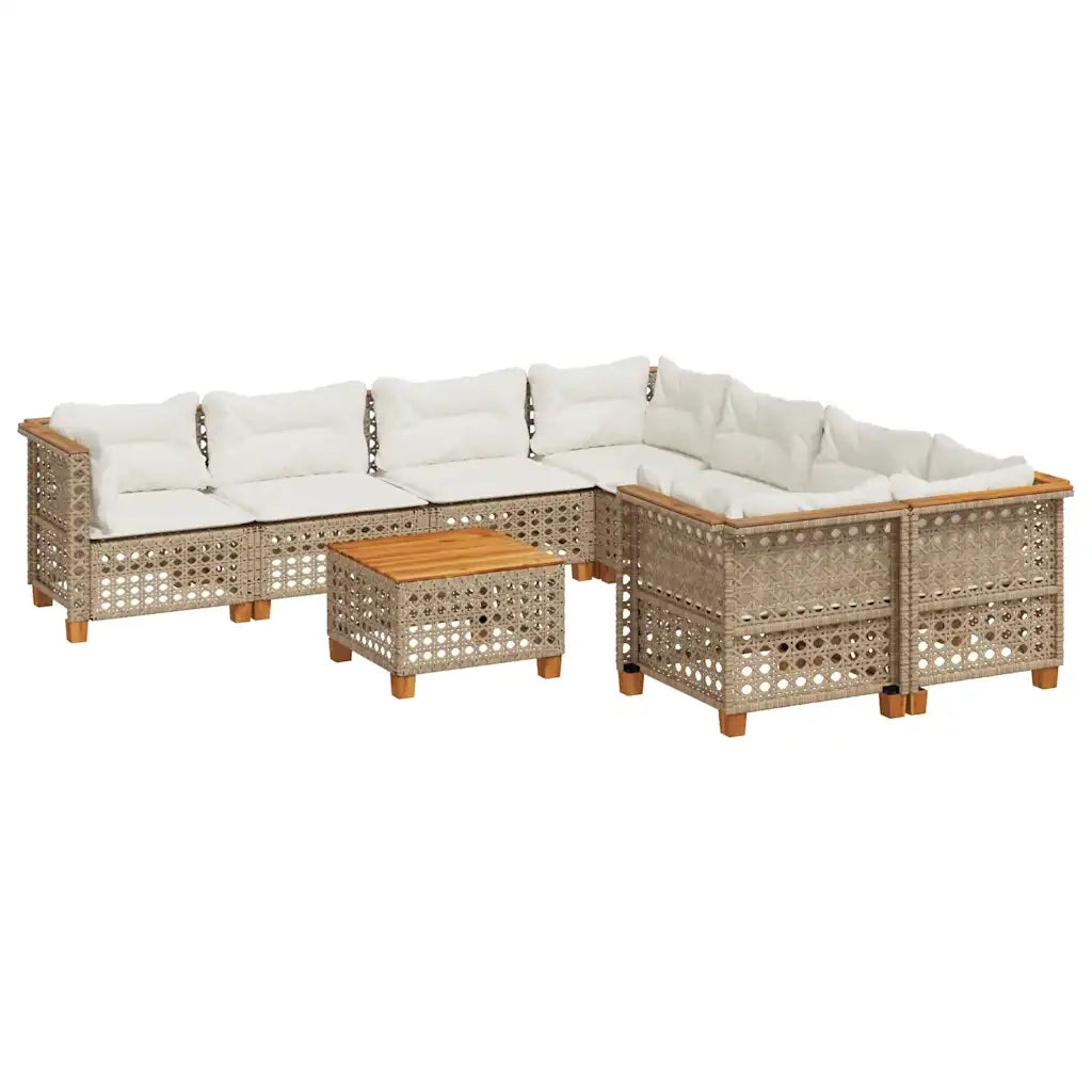Set Divano da Giardino 9 pz con Cuscini Beige in Polyrattan 3261778
