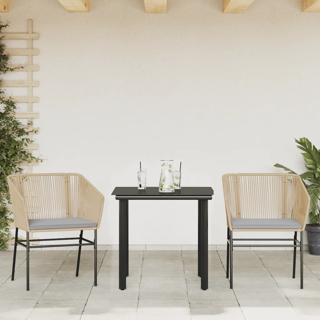 Set da Pranzo da Giardino 3pz con Cuscini Polyrattan Vetro