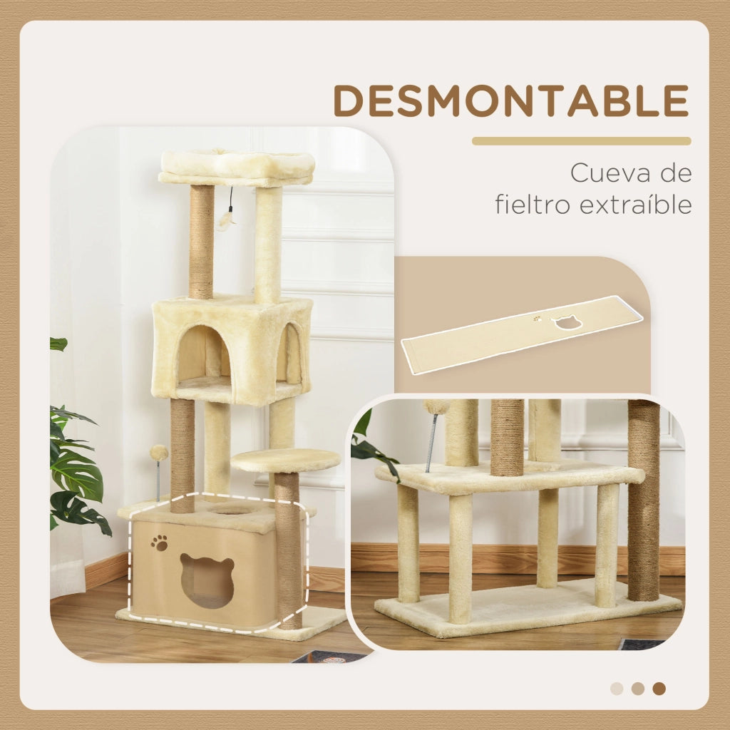 Albero tiragraffi per gatti con piattaforme e tane ¨C zephmum ¨C beige 60x34x136 cm