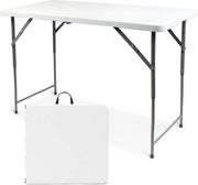 Tavolo da campeggio regolabile in altezza - tavolo da giardino rettangolare - maniglia portatile - 120 x 60 x 76 cm - tavolo da birra da campeggio - BBQ da campeggio - buffet per festa - tavolo pieghevole bianco