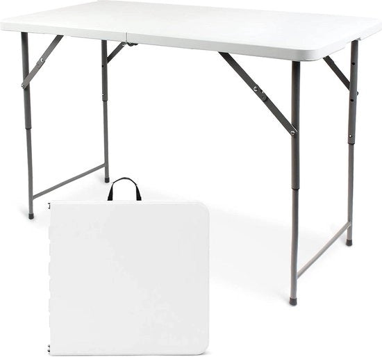 Tavolo da campeggio regolabile in altezza - tavolo da giardino rettangolare - maniglia portatile - 120 x 60 x 76 cm - tavolo da birra da campeggio - BBQ da campeggio - buffet per festa - tavolo pieghevole bianco