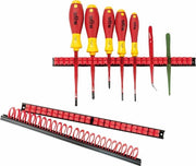 Kit di supporto per attrezzi BASIC con 3 tenoni flessibili in PVC rosso/nero