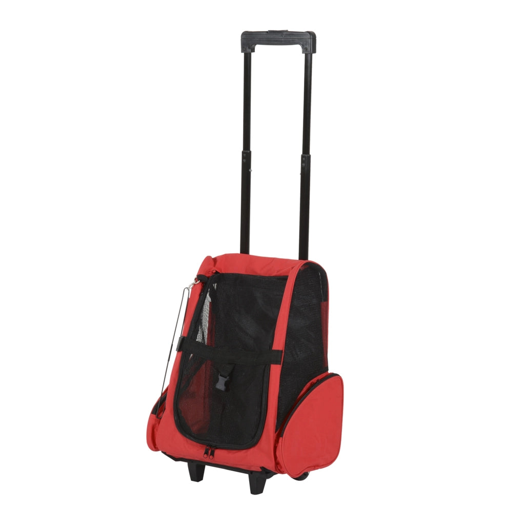 Trasportino Zaino 2 in 1 per Cani e Gatti con Tasche e Ruote ¨C zephmum ¨C 42x25x55cm Rosso