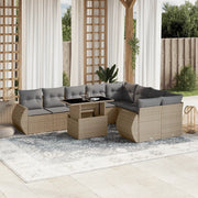 Set Divano da Giardino 10 pz con Cuscini Beige in Polyrattan