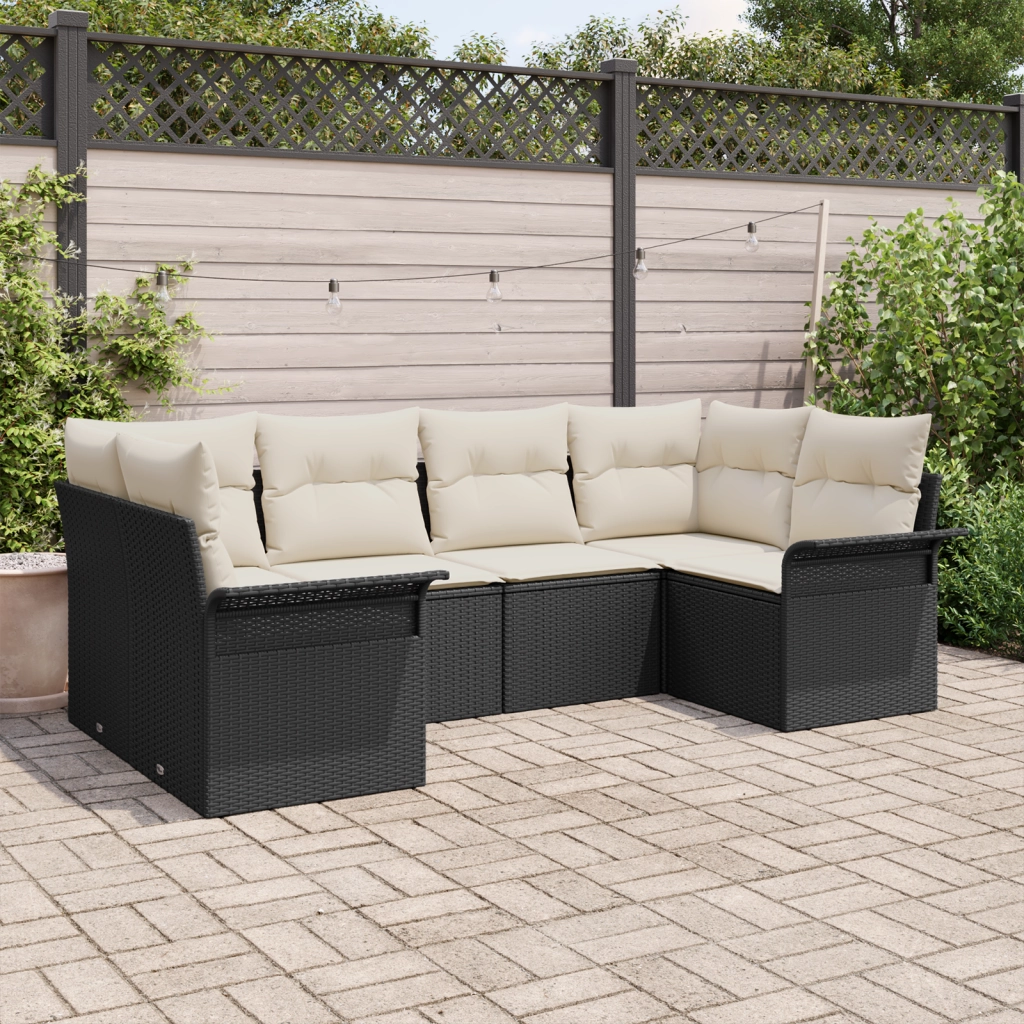 Set di divani da giardino  con cuscini neri in rattan polietilene