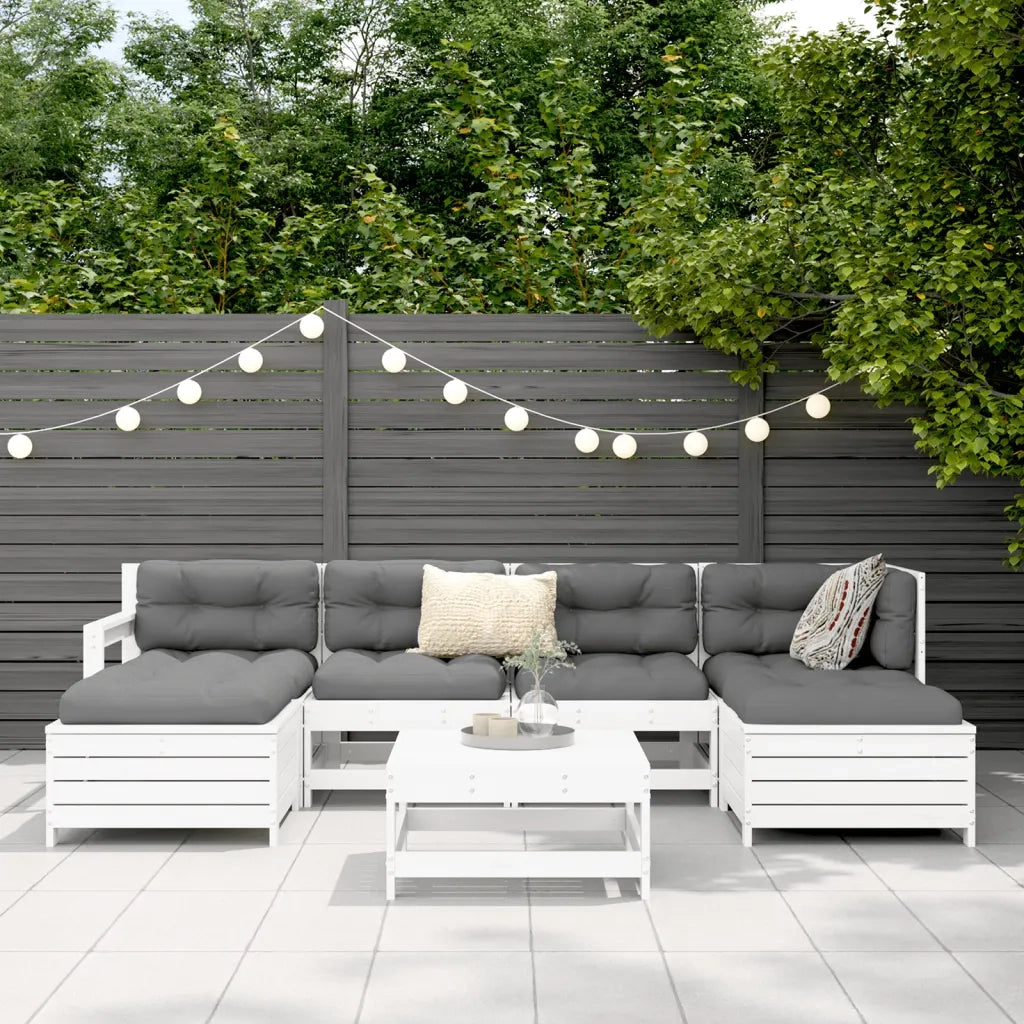 Set Divani da Giardino 7 pz Bianco in Legno Massello di Pino 3250989