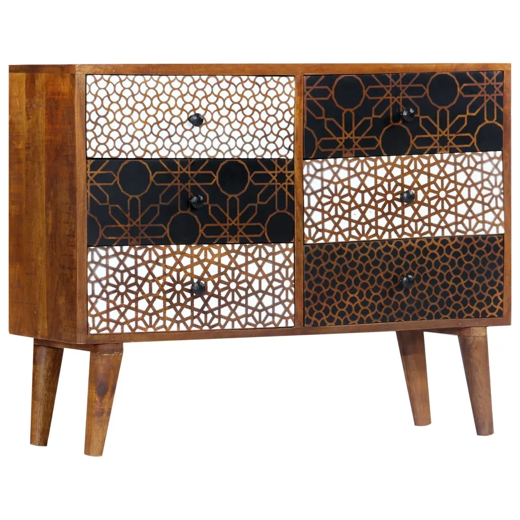 Credenza con Motivo Stampato 90x30x70 cm in Massello di Mango 247916