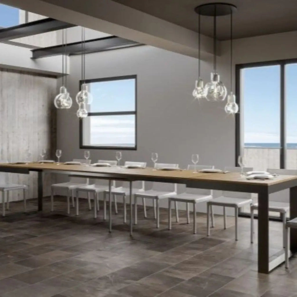 Tavolo allungabile 180/440x90 cm Tecno Evolution colore quercia natura telaio e gambe antracite