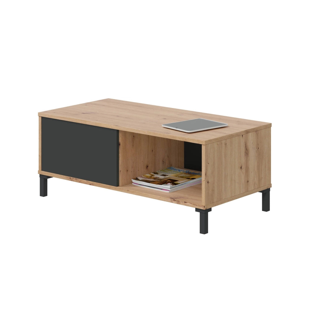 Tavolino da salotto Axinia, Tavolino da caffè, Tavolo basso da soggiorno, cm 100x50h40, Rovere nodi e Antracite