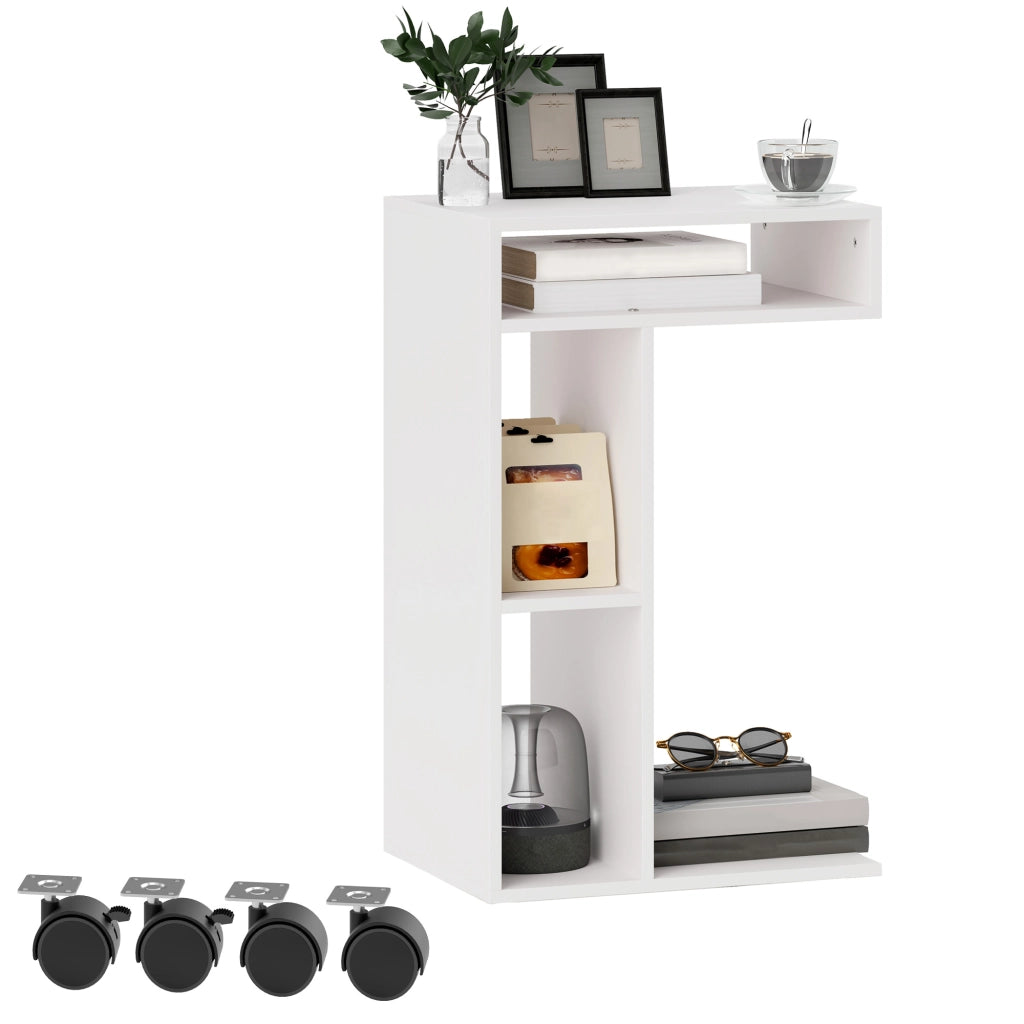 Tavolino da soggiorno con rotelle e 3 scomparti ¨C zephmum ¨C bianco 40x30x69 cm