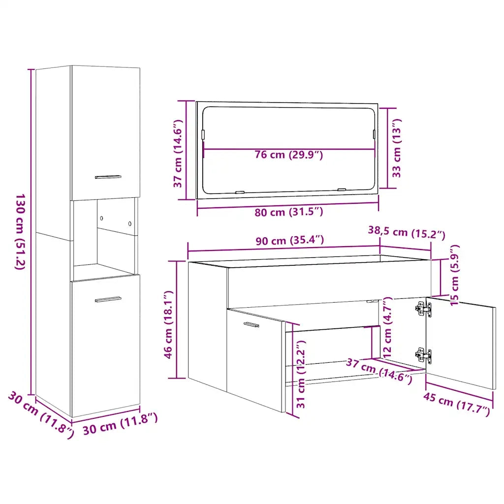 Set Mobili da Bagno 4 pz Grigio Cemento in Legno Multistrato 3324875