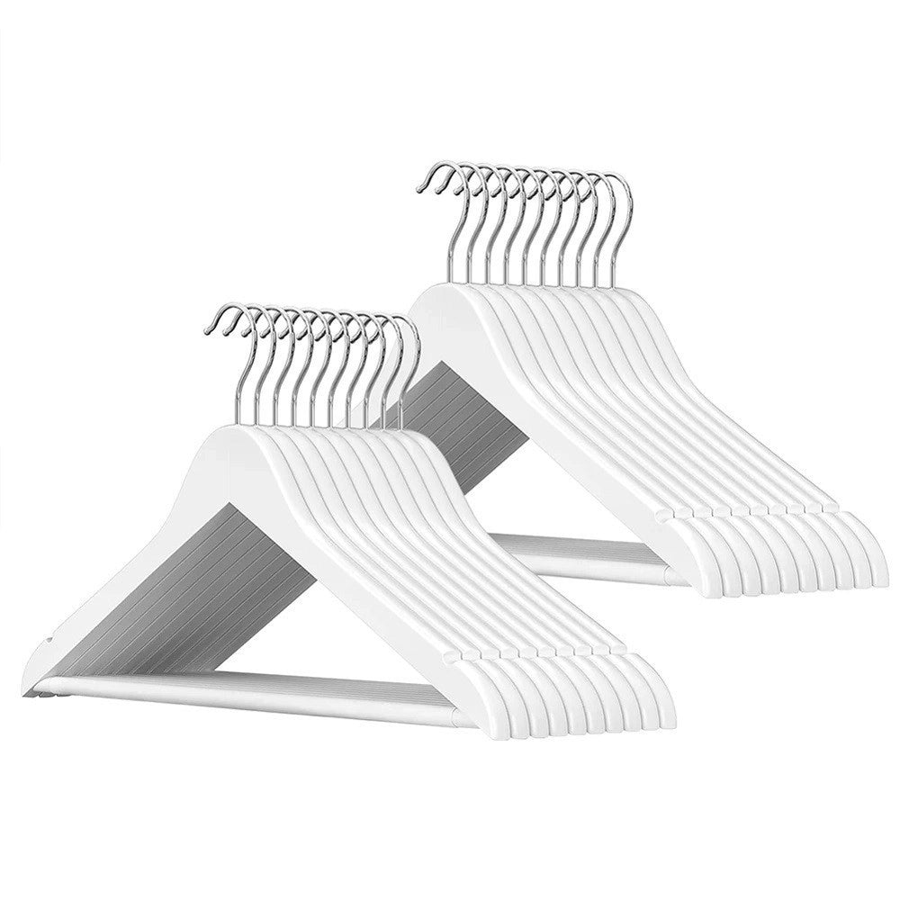 Trade Shop - Set 20pz Grucce In Legno Bianco Barra Portapantaloni Antiscivolo Gancio Ruotante -