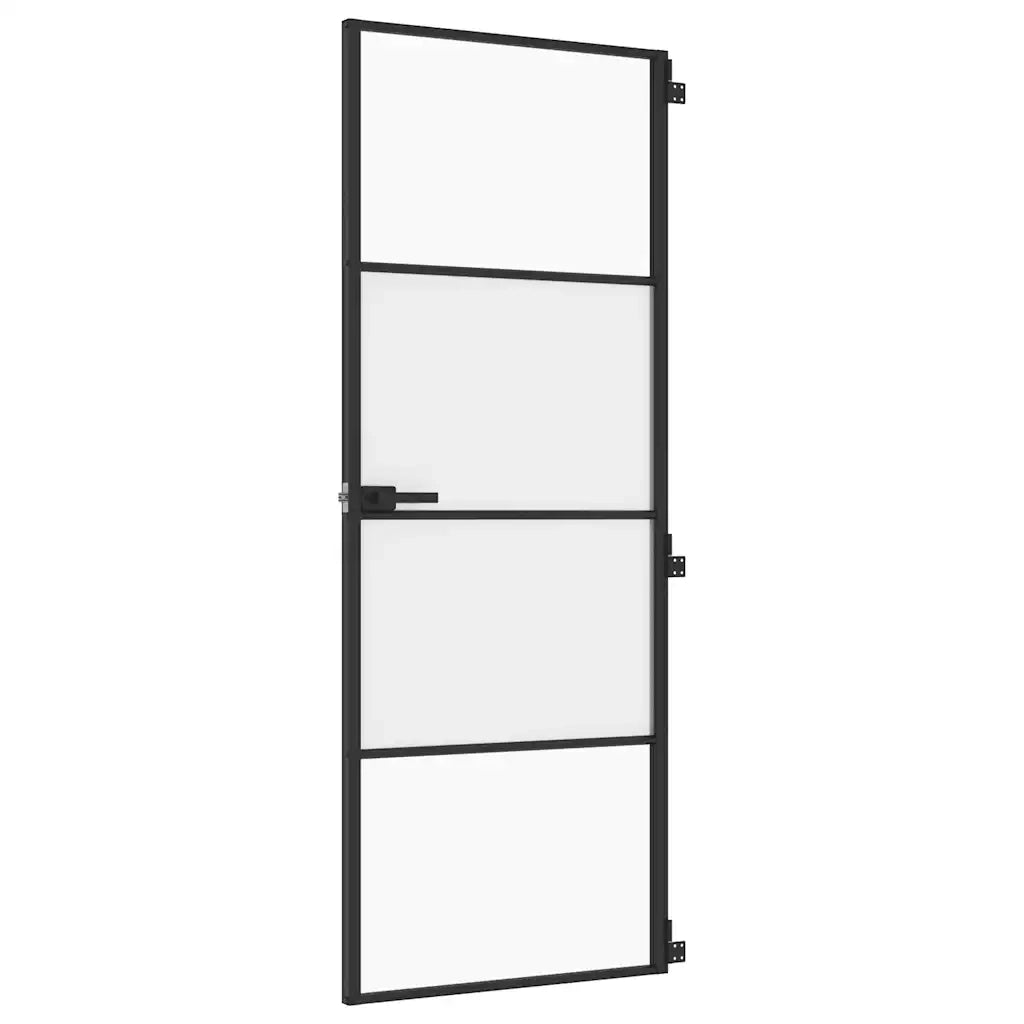 Porta per Interni Nera 76x201,5cm Vetro Temperato e Alluminio 155116