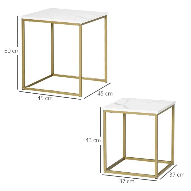 SET 2 TAVOLINI IMPILABILI CON PIANO EFFETTO MARMO E STRUTTURA IN ACCIAIO