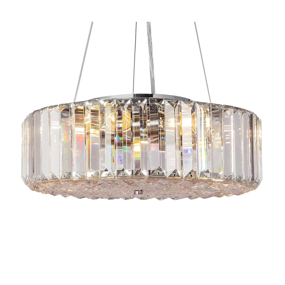 Lampadario Contemporaneo Recinto Metallo Cromo 6 Luci Diffusori Vetro Trasp.