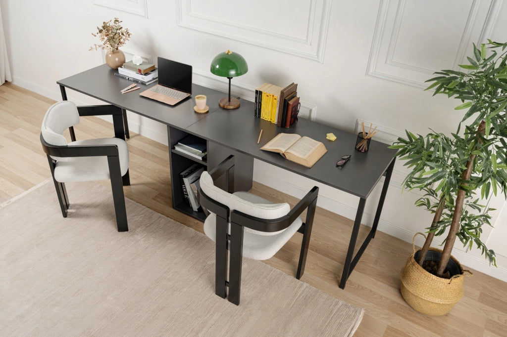 Scrivania doppia in legno - 240 x 60 x 74 cm - Antracite/Nero