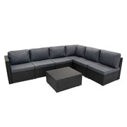Set Divani Rattan Nero 7 Pezzi da Giardino con Cuscini e Tavolino