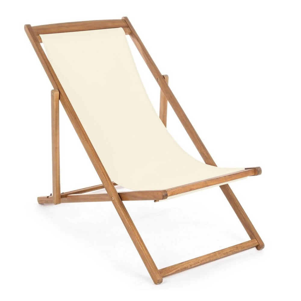 Set di 4 Sdraio Relax Pieghevoli in Legno di Acacia con Tessuto - SERENITY