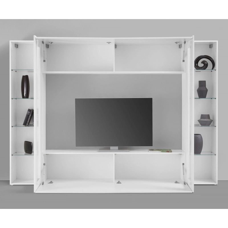 Parete soggiorno Maruska 2 vetrine– 260x180x30 – Bianco Lucido