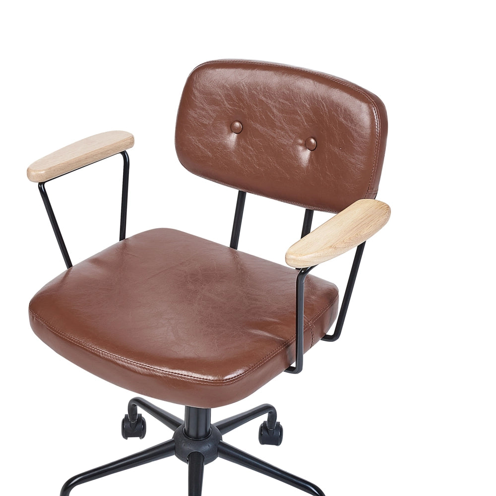 Sedia da ufficio in ecopelle marrone girevole e regolabile stile moderno home office