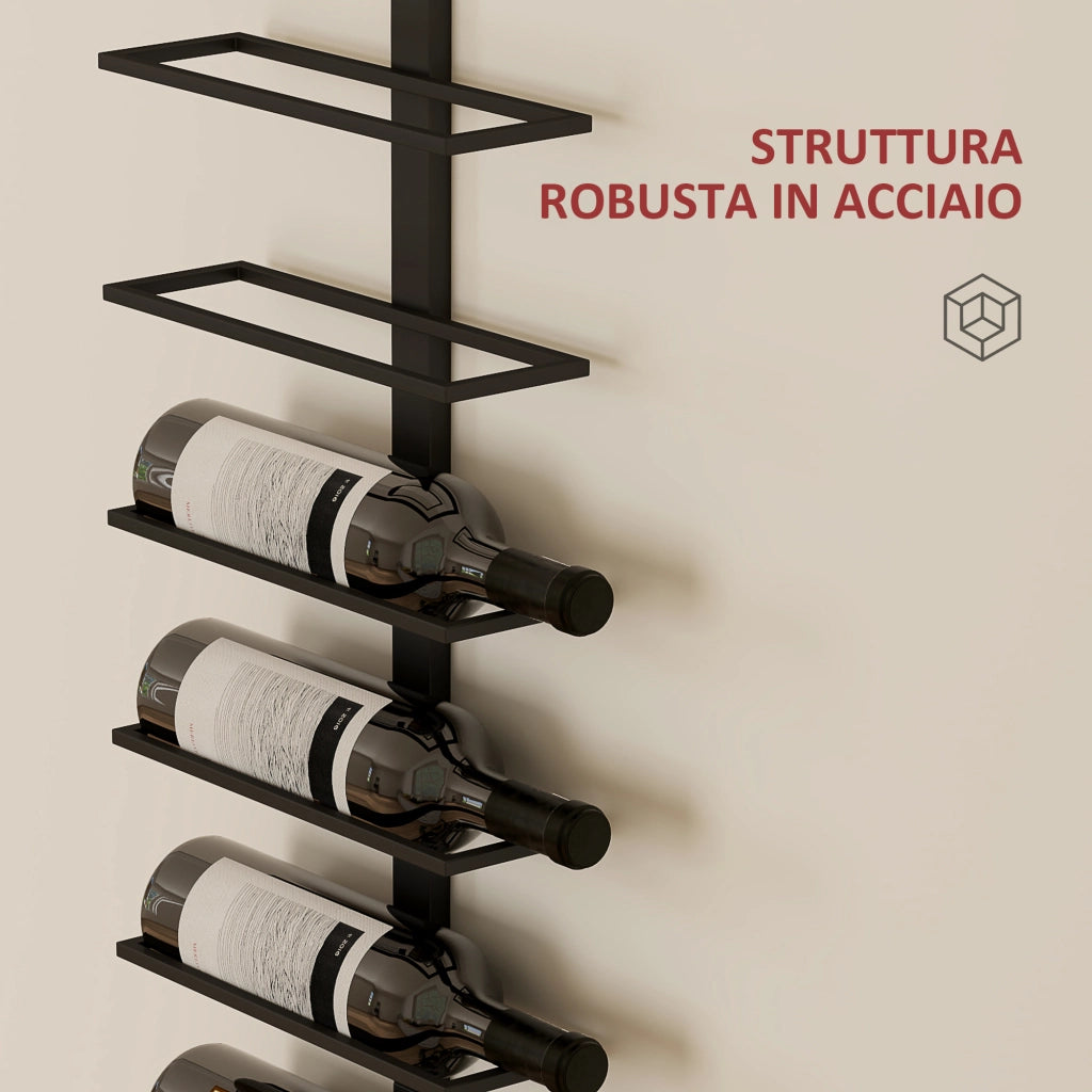 Portabottiglie da Parete ¨C Xylo ¨C Acciaio Nero 10 Ripiani, 27x10x116 cm
