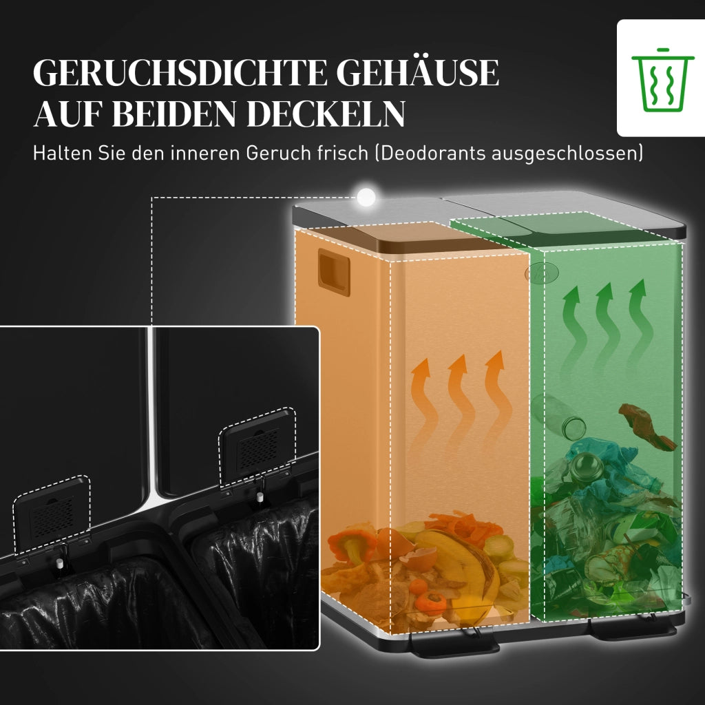 Doppio Cestino per la Raccolta Differenziata 2x20L ¨C zephmum ¨C Acciaio Inox e Plastica Argento