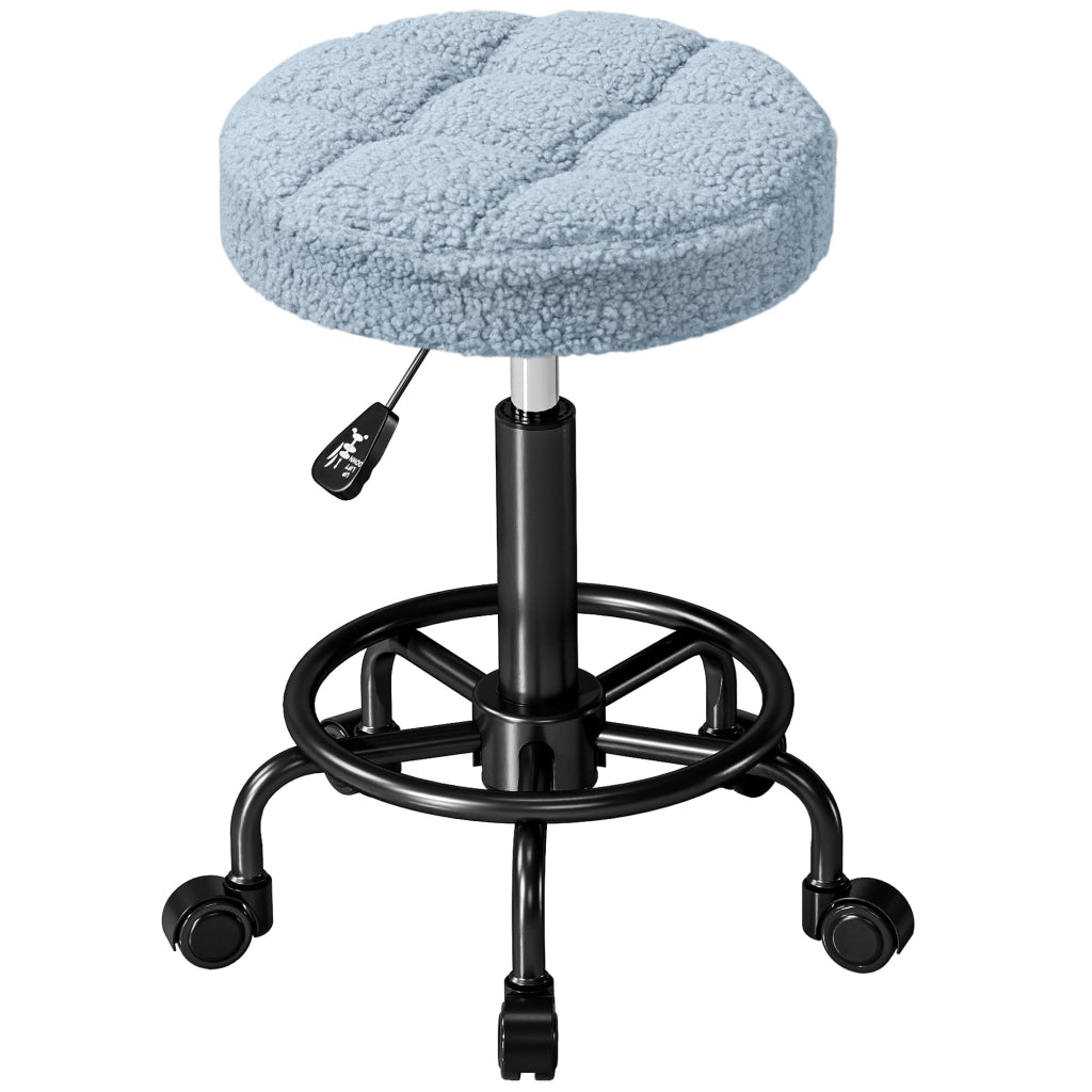 Sgabello Girevole Rotondo con Ruote e Altezza Regolabile ¨C zephmum ¨C Blu Tessuto 50-66 cm
