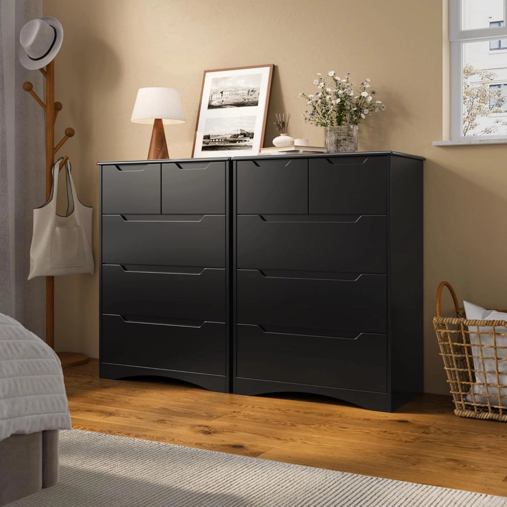 Cassettiera con 5 cassetti, armadio per camera da letto, armadietto per soggiorno, impermeabile e durevole, 94 x 72 x 41 cm (nero)