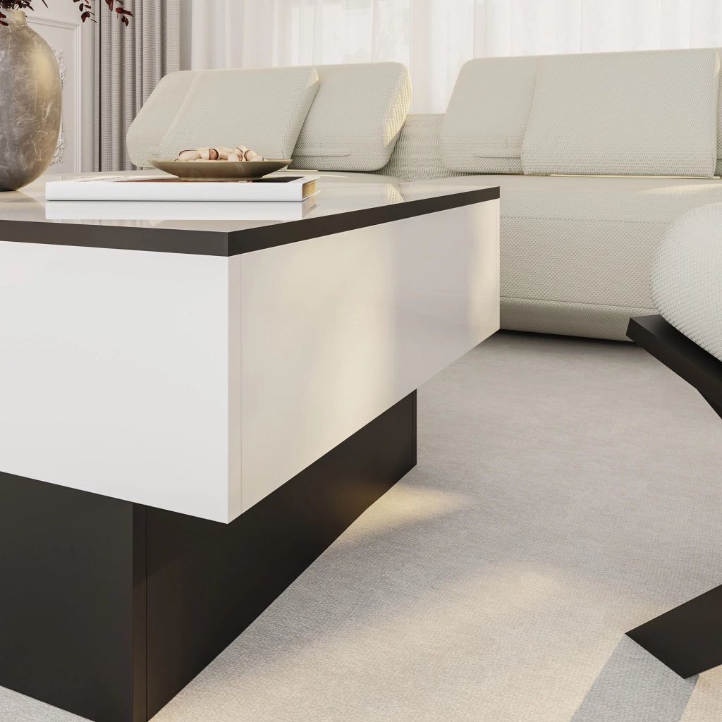 Tavolino Centrale Lens da Salotto con Piano Scorrevole 80 x 60 x 36 cm - Bianco / Nero [en.casa]