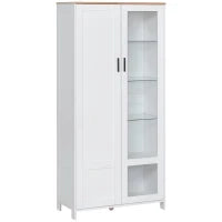 Credenza Moderna a 2 Ante con Mensole Regolabili in Legno e Vetro, 76x36x160cm, Bianco