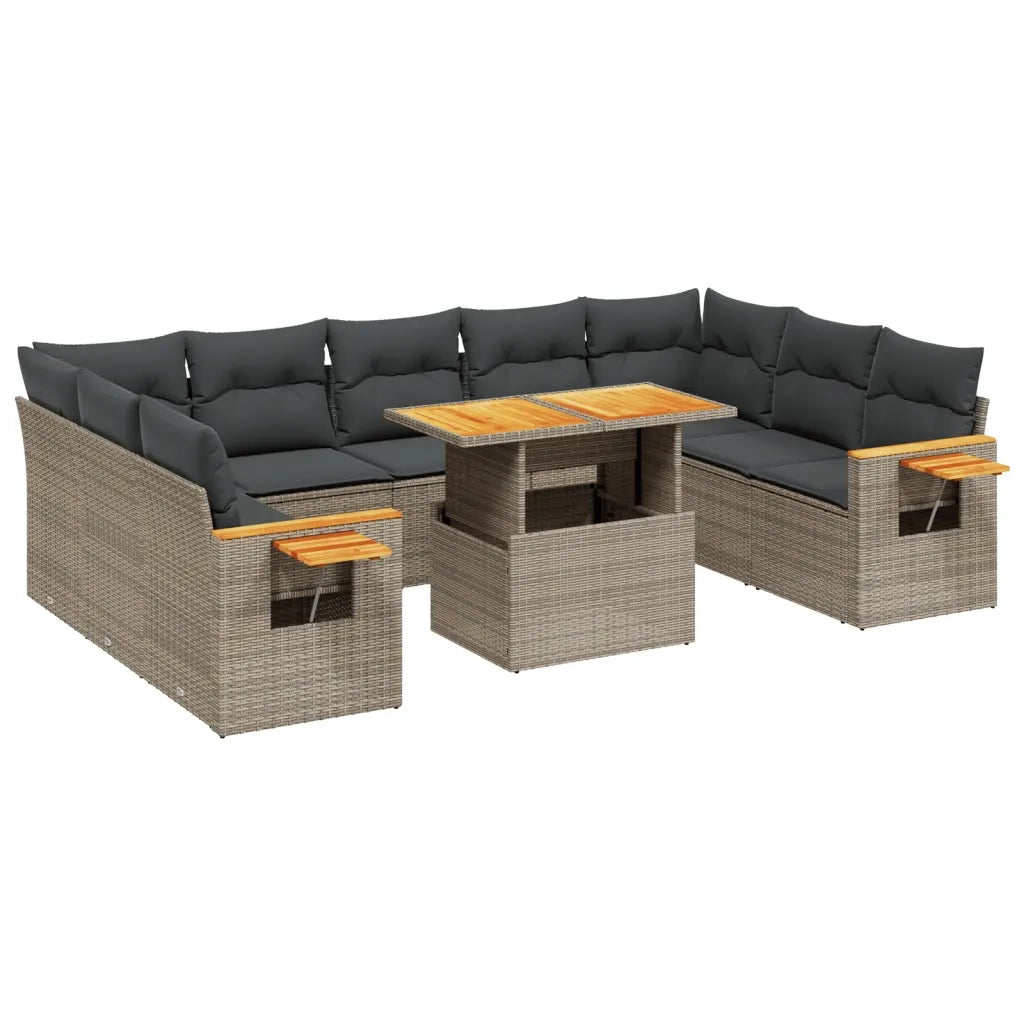 Set Divani da Giardino 11 pz con Cuscini in Polyrattan Grigio 3273692