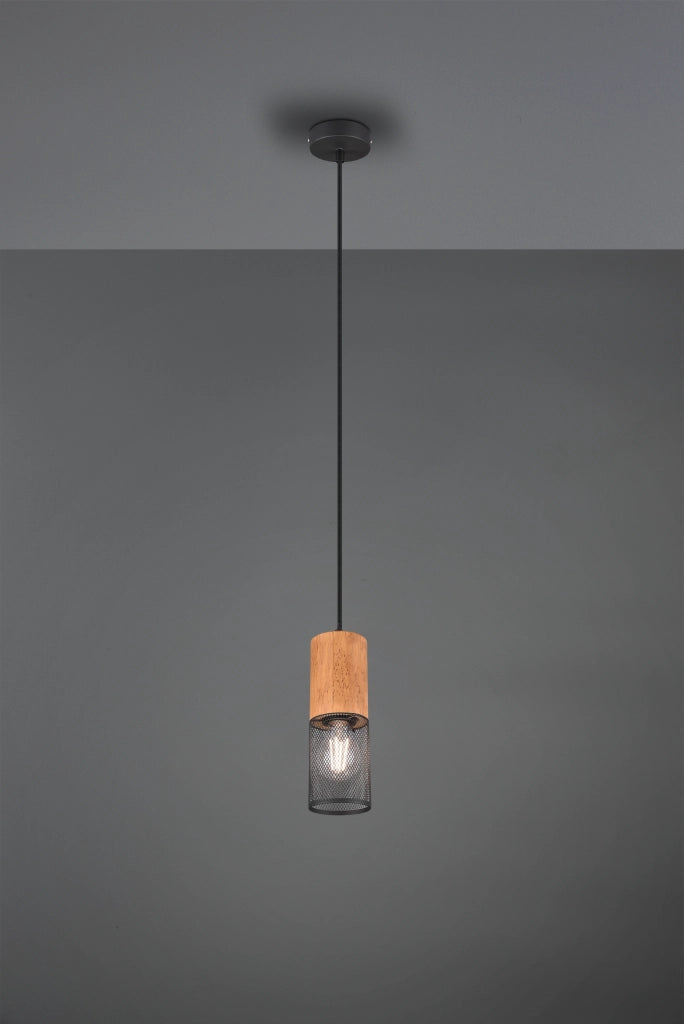 Lampada Sospensione Legno Moderna Cilindro Gabbia di Metallo Tosh GD Trio