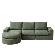 Divano angolare modulare con chaise longue reversibile e cuscini in ciniglia verde 251×160×81 cm