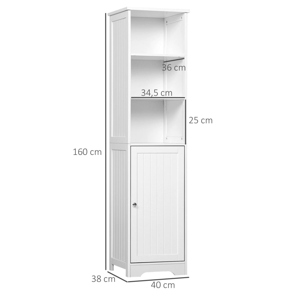 Colonna Bagno 5 Ripiani con Anta e Ripiano Regolabile ¨C zephmum ¨C Bianco 40x38x160 cm